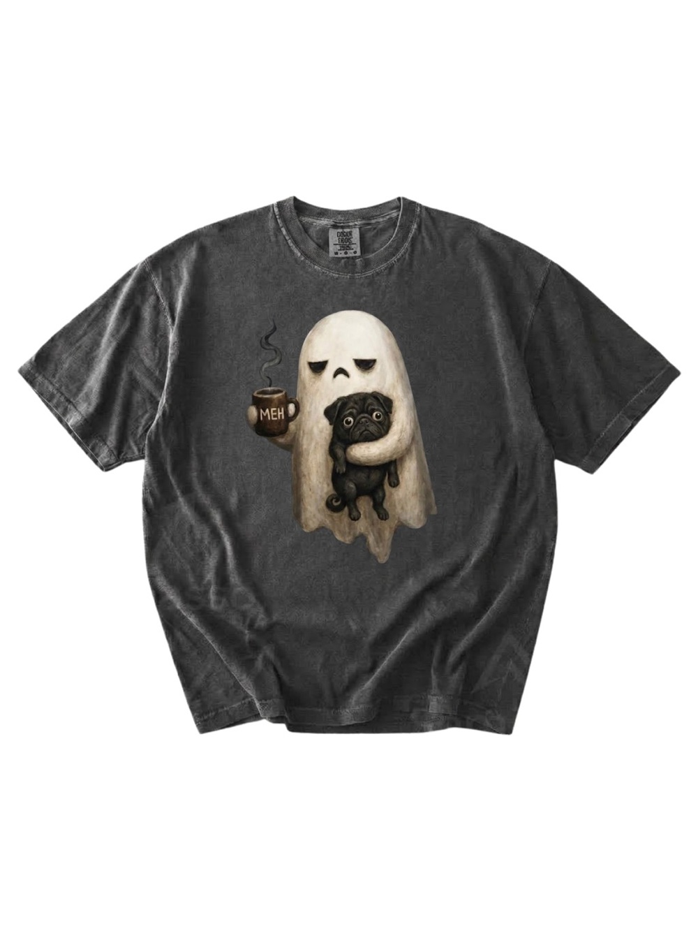 Comfort colors Ghost & Pug Graphic Cat T-Shirt - Pepper